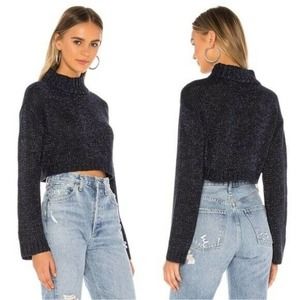 REVOLVE H:ours Tinsley Metallic Cropped Sweater Night Blue